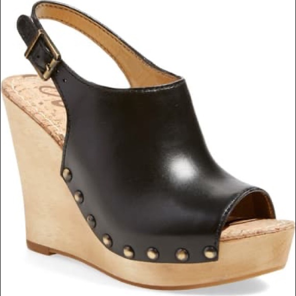 Sam Edelman Shoes - Sam Edelman Camilla Leather Wooden Heel Wedge Shoe